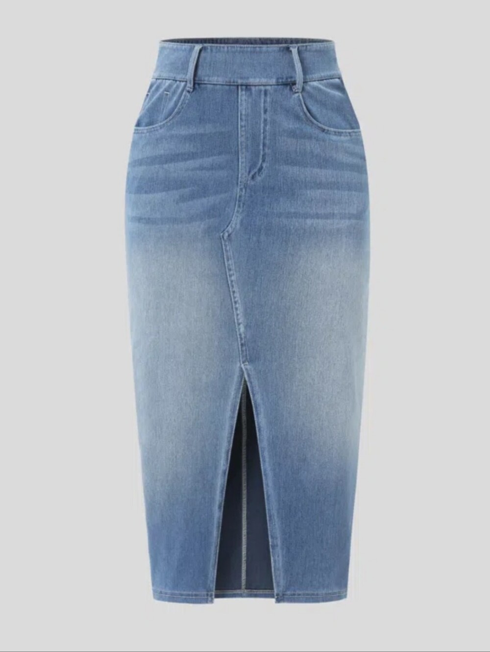 Halara Light Blue Denim Pencil Skirt with Front Slit